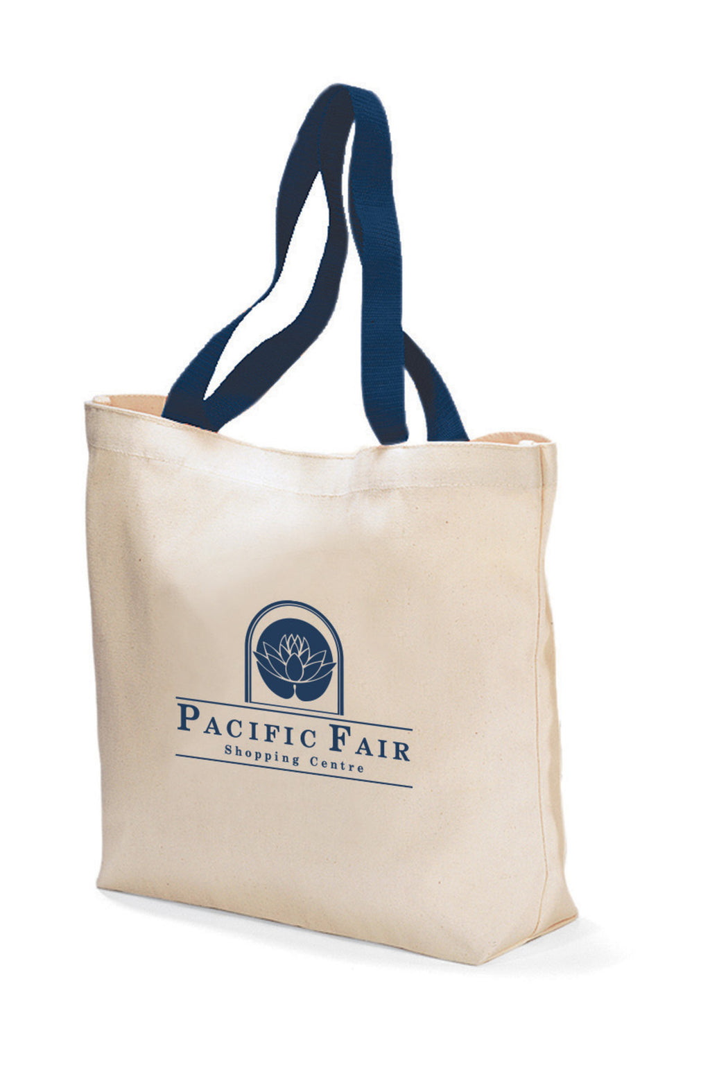 Cotton Canvas Tote with Colored Handles Embroidery - Navy Blue - View 1
