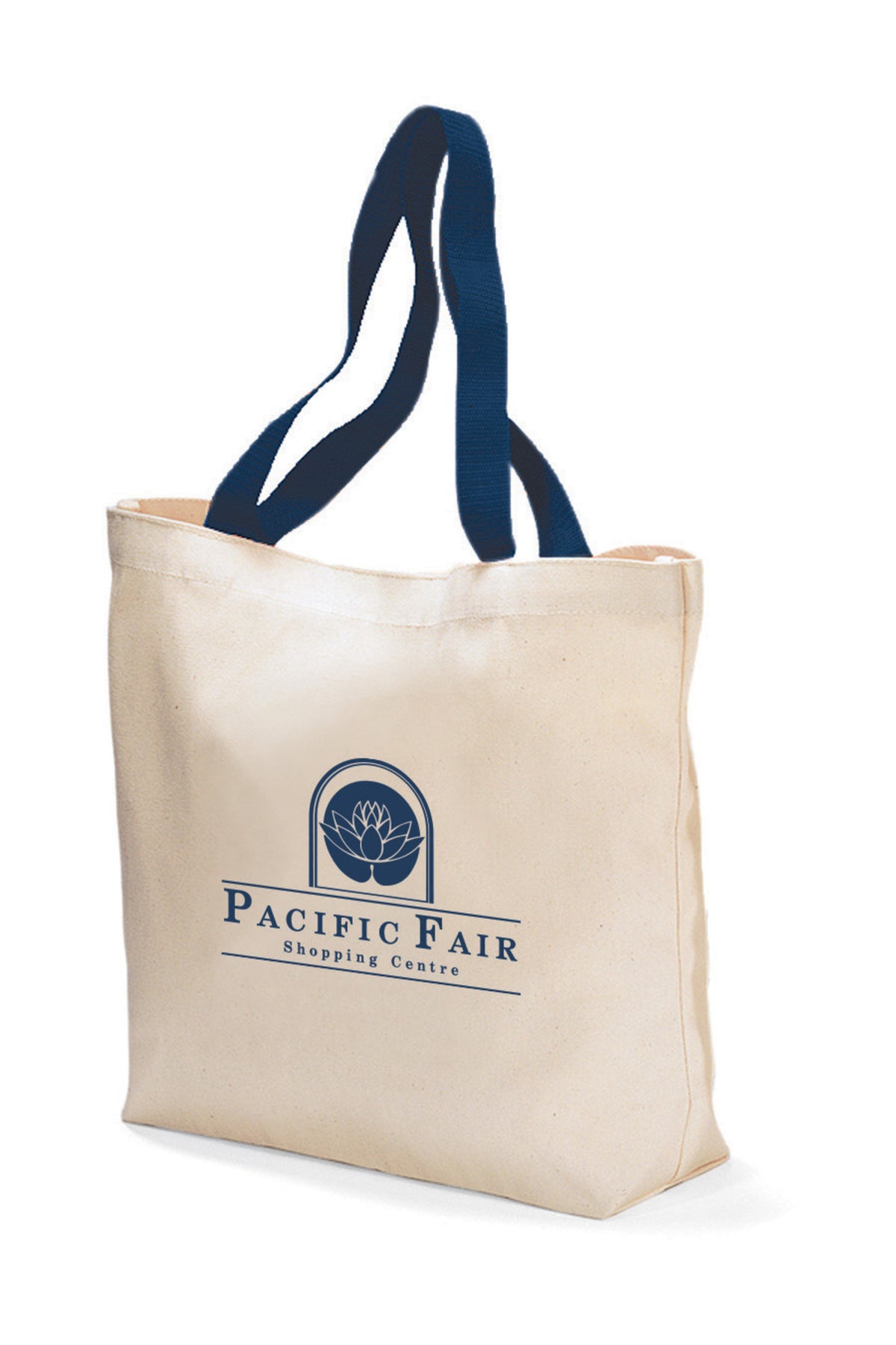 Cotton Canvas Tote with Colored Handles Embroidery - Navy Blue - View 1