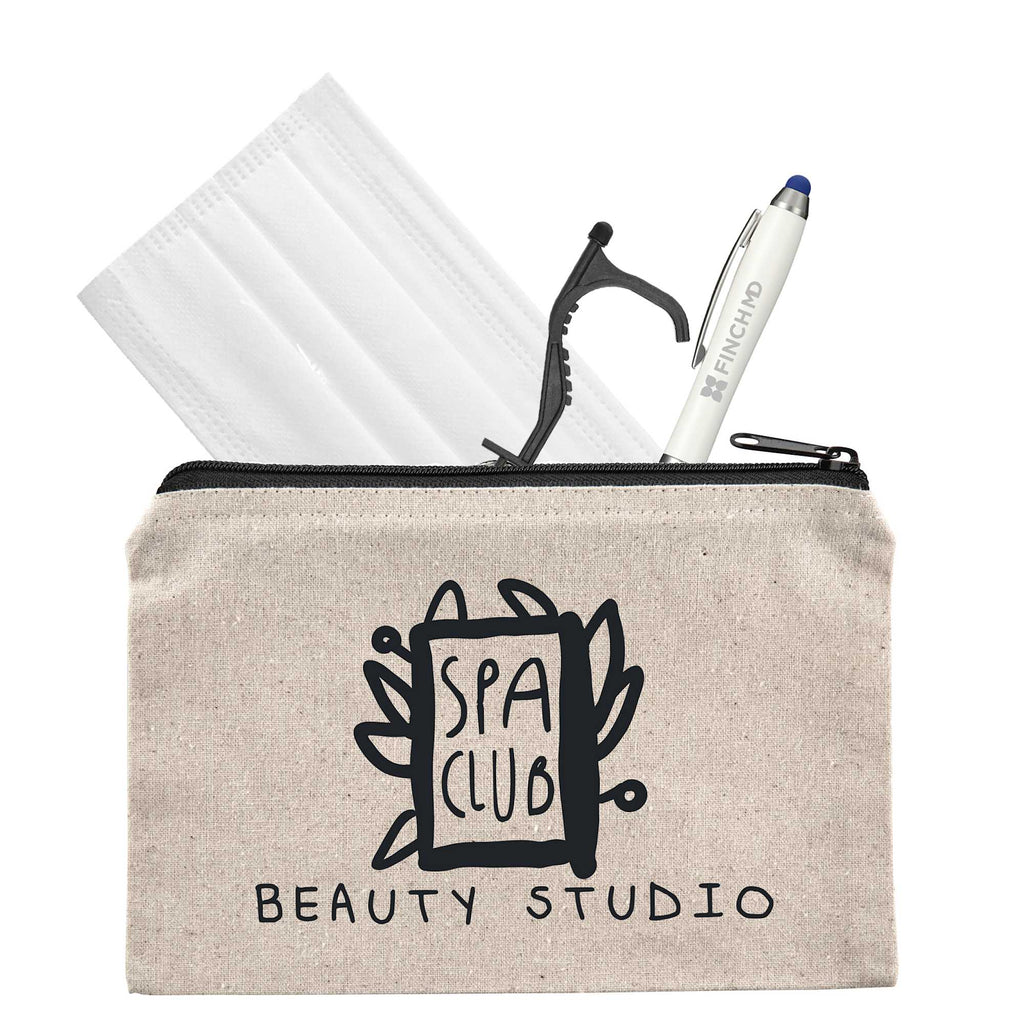 Cotton Canvas Travel Pouch with Zip, 8 oz Full Color - Natural - Straight Side Props