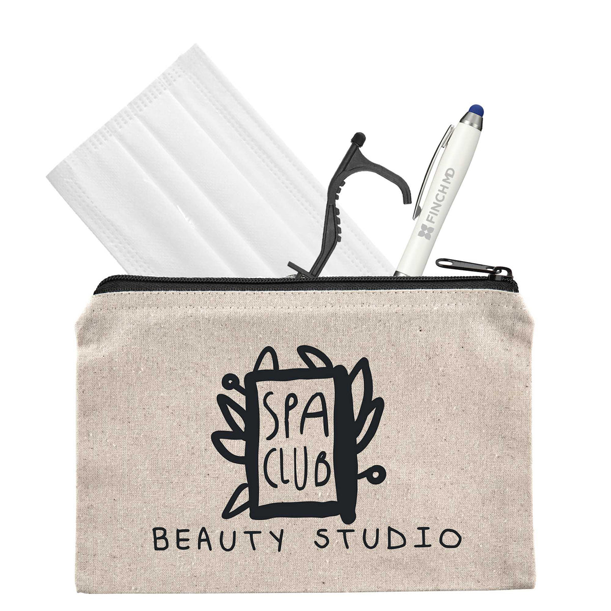 Cotton Canvas Travel Pouch with Zip, 8 oz Full Color - Natural - Straight Side Props