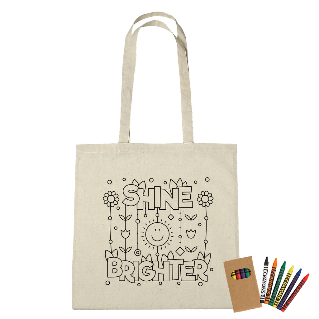 Cotton Coloring Tote Bag with Crayons, 4 oz - Natural - Silk Screen