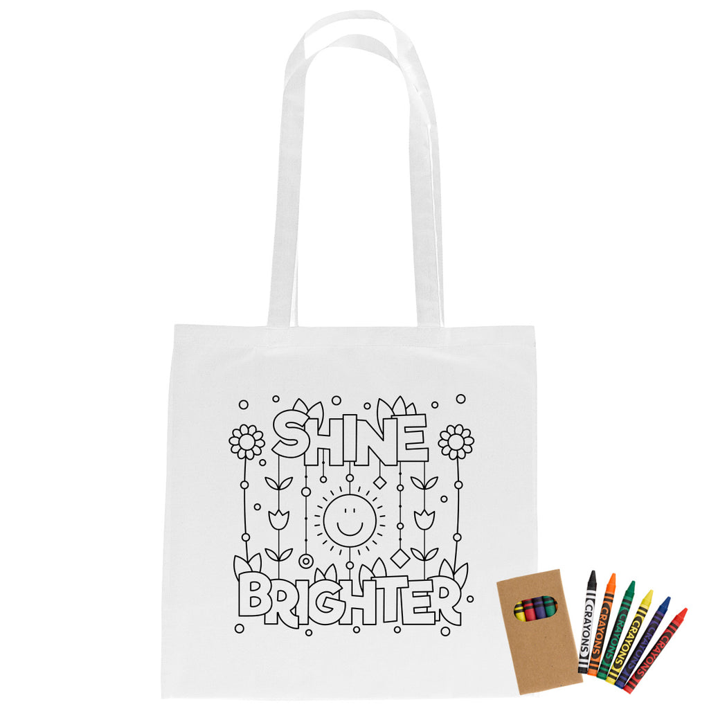 Cotton Coloring Tote Bag with Crayons, 4 oz - White - Silk Screen