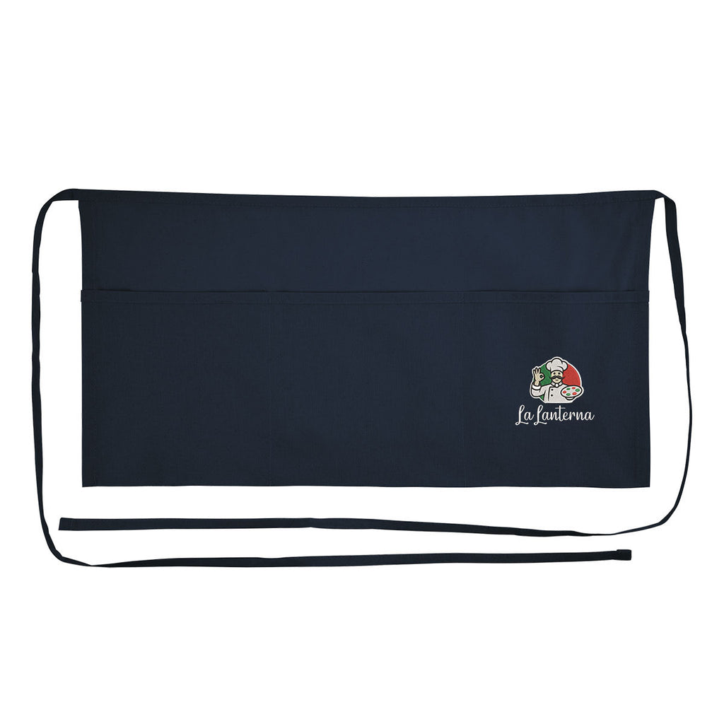 Cotton Half Apron Embroidery - Navy - Embroidery
