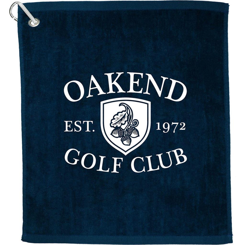 Cotton Terry Golf Towel with Carabiner, 15 x 18 Inches - Navy - Front