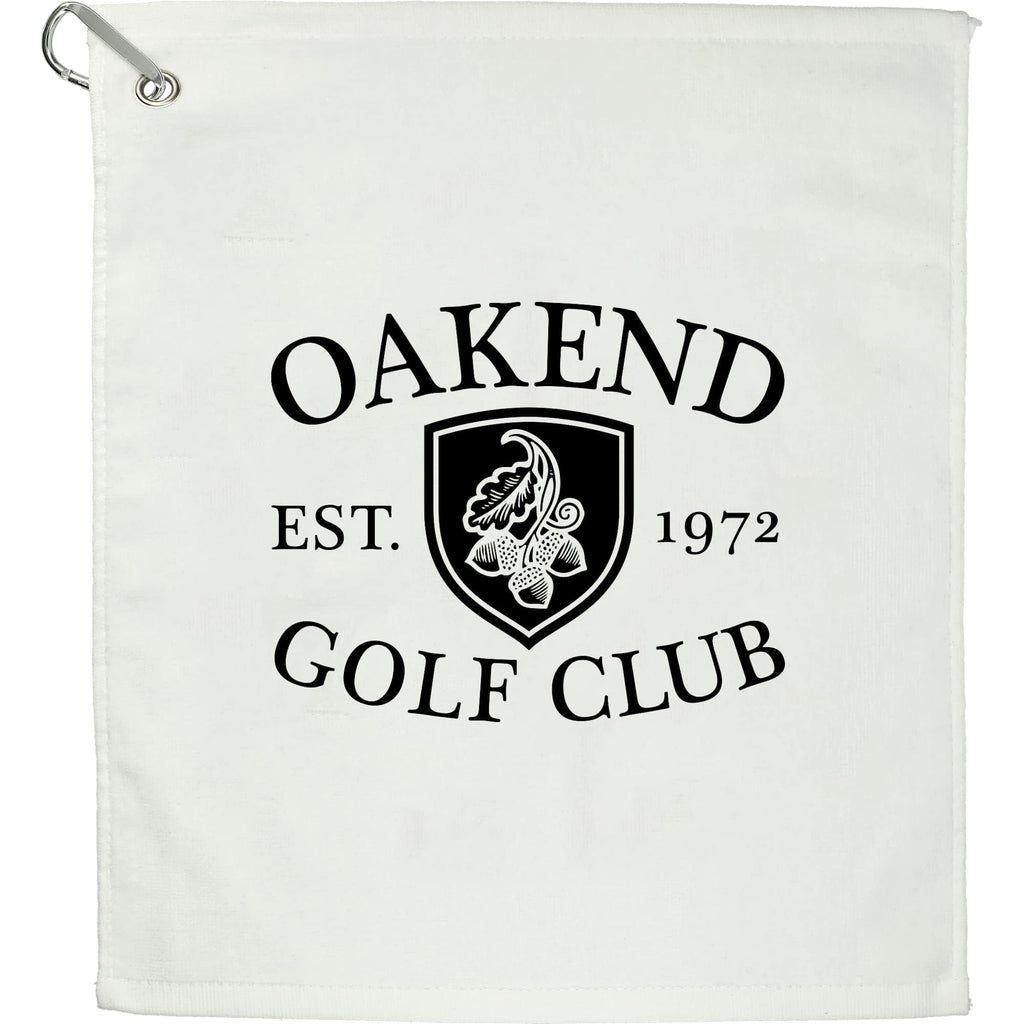 Cotton Terry Golf Towel with Carabiner, 15 x 18 Inches - White - Front
