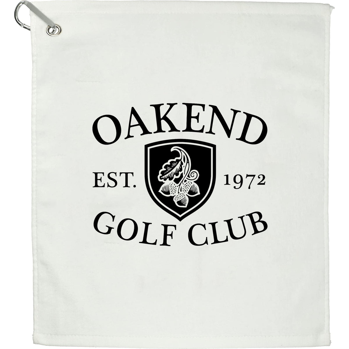 Cotton Terry Golf Towel with Carabiner, 15 x 18 Inches - White - Front