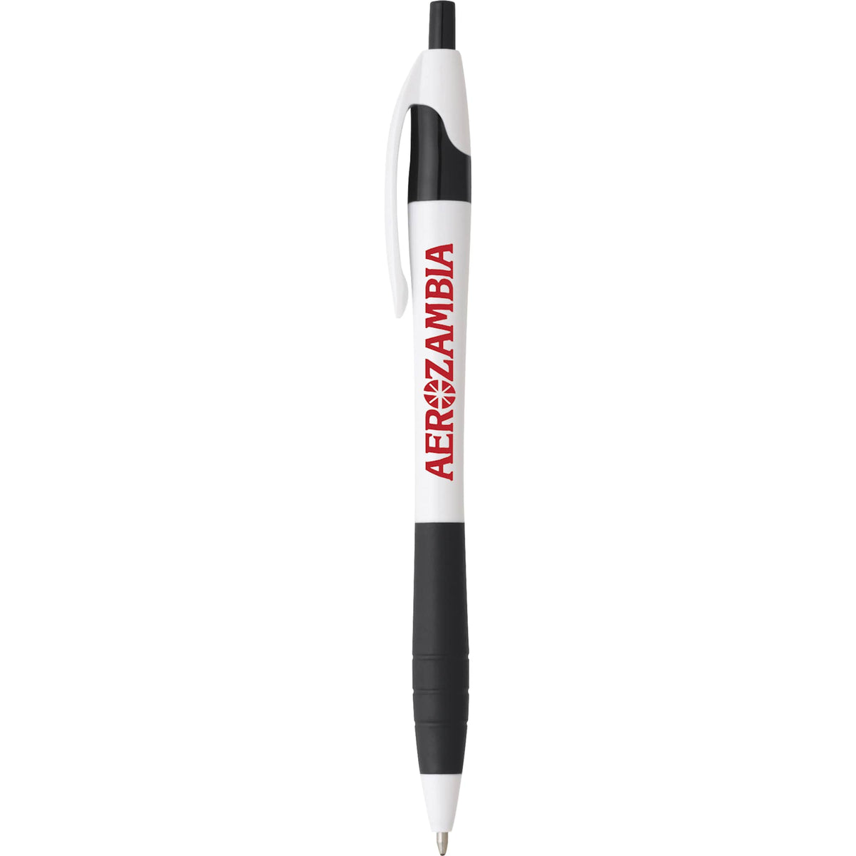Cougar Ballpoint Pen with Rubber Grip - White w/Black Trim - Front
