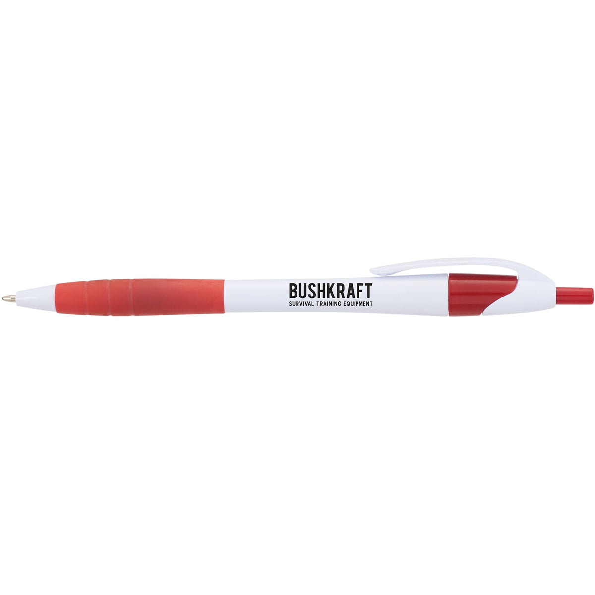 Cougar Ballpoint Pen with Rubber Grip - White w/Red Trim - Front
