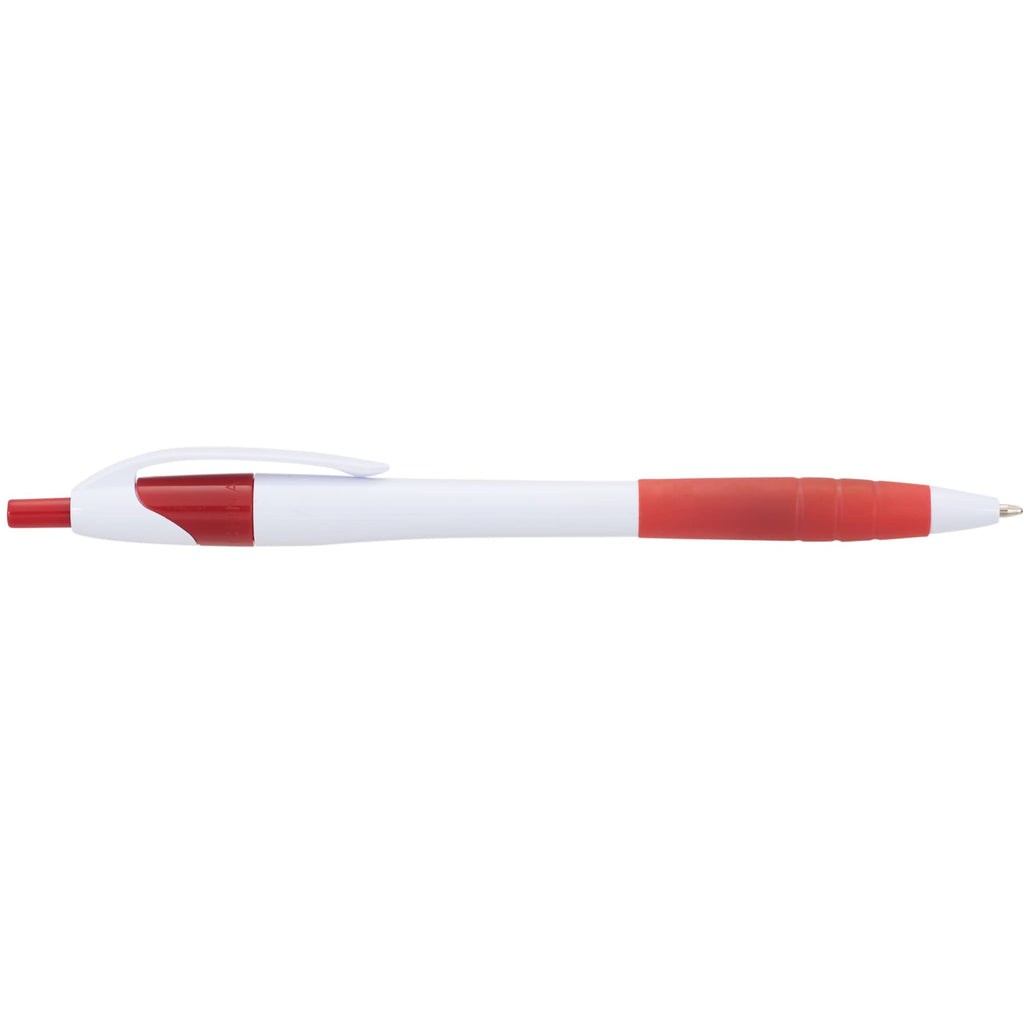 Cougar Ballpoint Pen with Rubber Grip - White w/Red Trim - Left Side