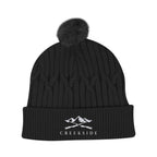 Courtney Cable Knit Pom Beanie in Recycled PET - Black - Embroidery