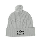 Courtney Cable Knit Pom Beanie in Recycled PET - Gray - Embroidery