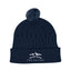 Courtney Cable Knit Pom Beanie in Recycled PET - Navy - Embroidery