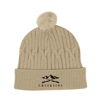 Courtney Cable Knit Pom Beanie in Recycled PET - Tan - Embroidery