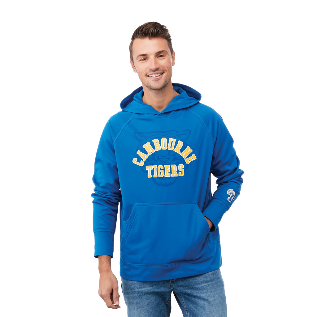 Coville Knit Hoodie with Thumb Holes for Men Embroidery - Olympic Blue - Front On Model