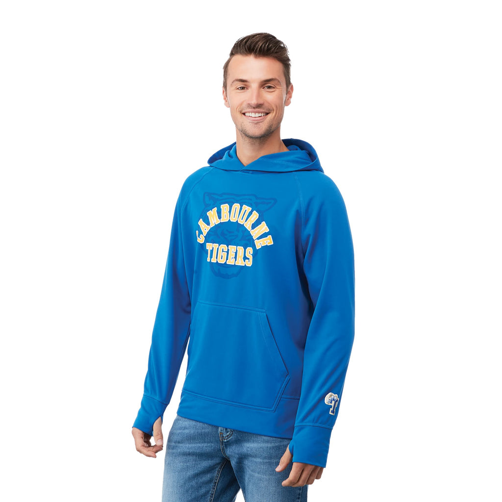 Coville Knit Hoodie with Thumb Holes for Men Embroidery - Olympic Blue - On Model