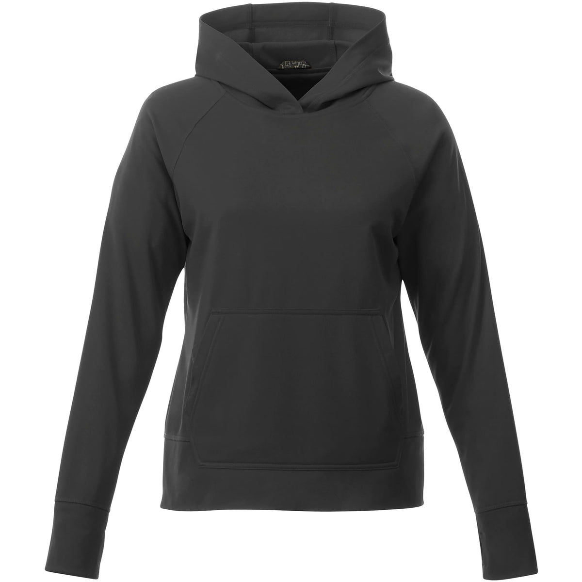 Coville Knit Hoodie with Thumb Holes for Women Laser Engraving - Black - Front Flat