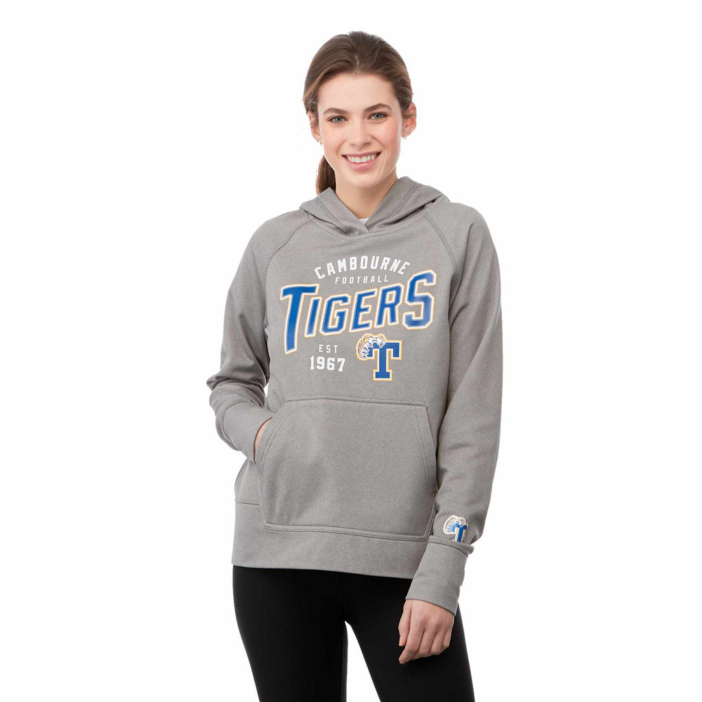 Coville Knit Hoodie with Thumb Holes for Women Laser Engraving - Heather Grey - Front On Model