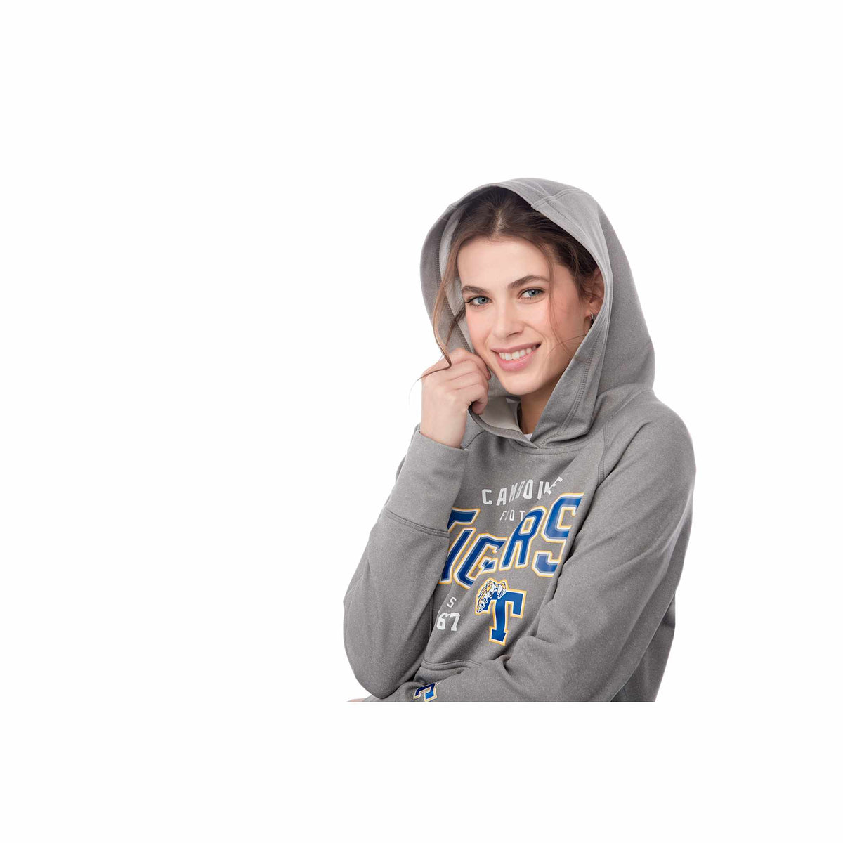 Coville Knit Hoodie with Thumb Holes for Women Laser Engraving - Heather Grey - On Model 2