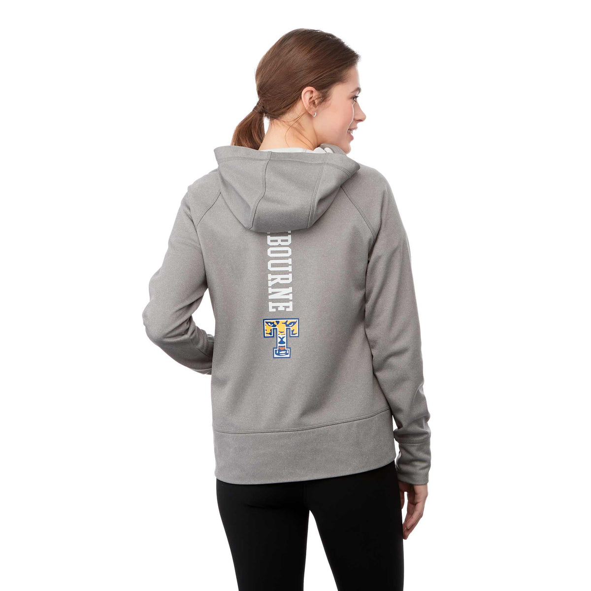 Coville Knit Hoodie with Thumb Holes for Women Transfer - Heather Grey - Back Flat
