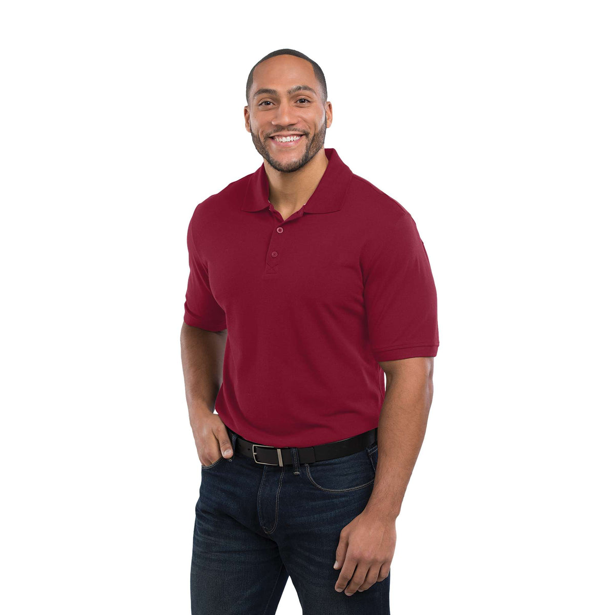 Crandall Poly Cotton Pique Polo for Men Embroidery - Maroon - Back