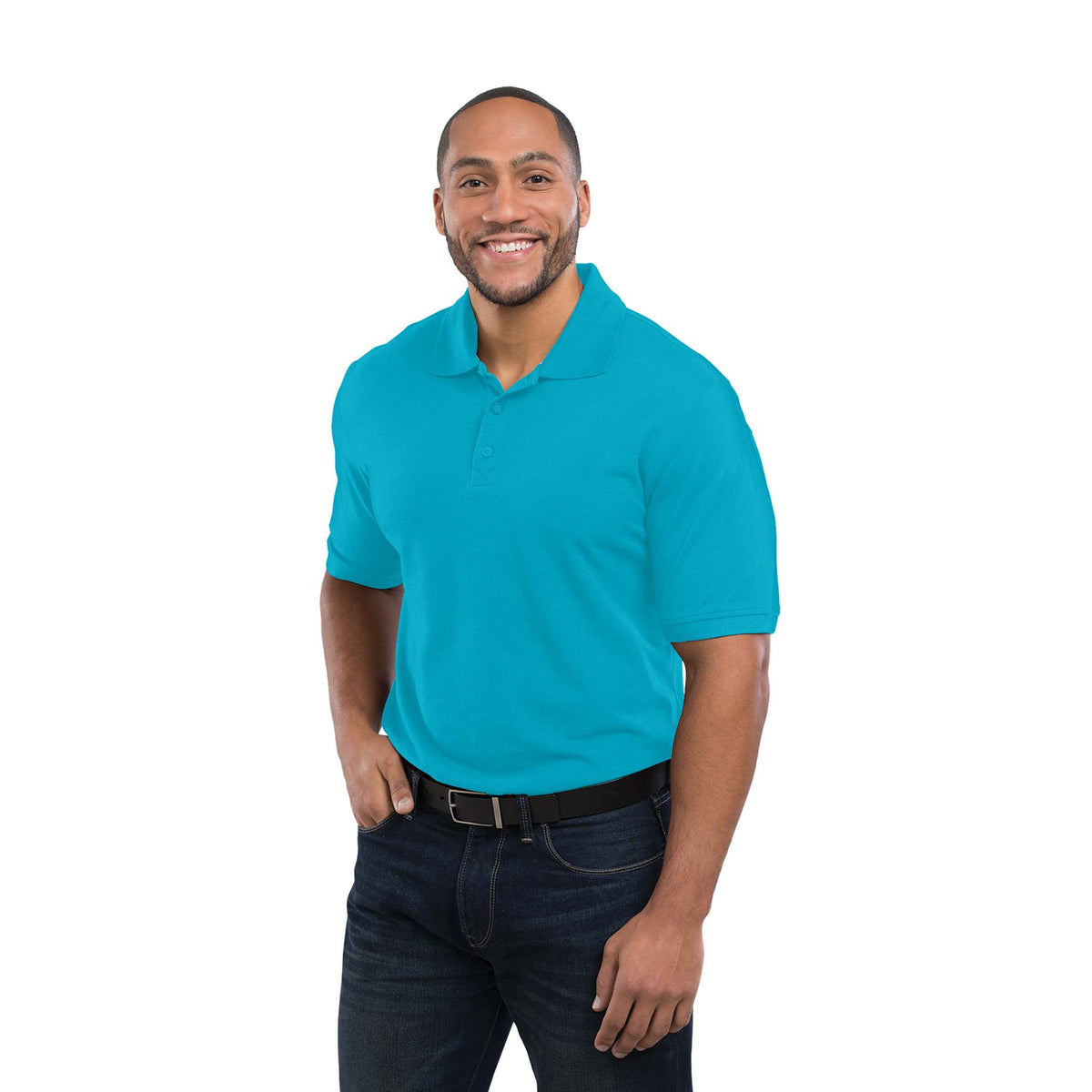 Crandall Poly Cotton Pique Polo for Men Transfer - Aspen Blue - Back