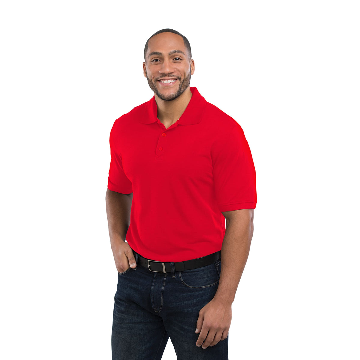 Crandall Poly Cotton Pique Polo for Men Transfer - Team Red - Back