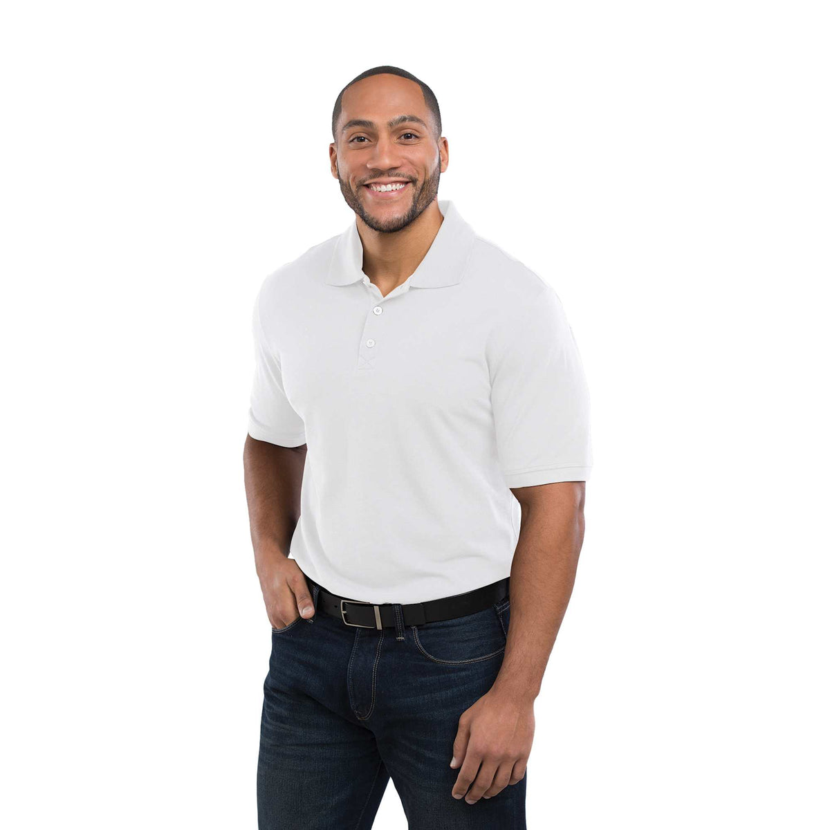 Crandall Poly Cotton Pique Polo for Men Transfer - White - Back