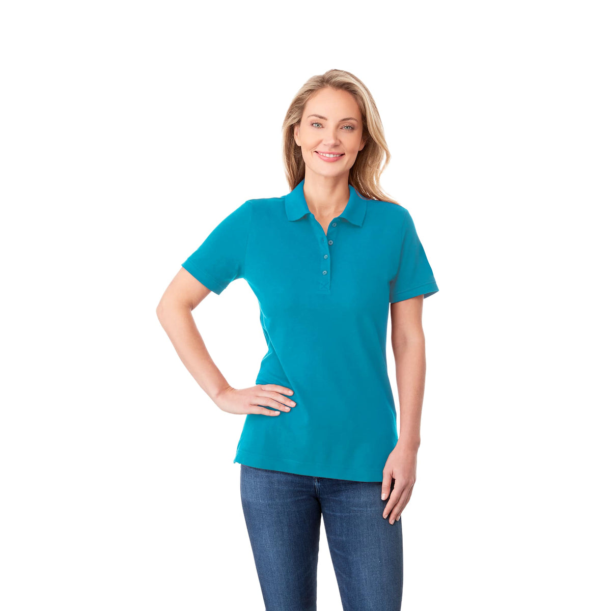 Crandall Poly Cotton Pique Polo for Women Transfer - Aspen Blue - Front