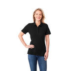 Crandall Poly Cotton Pique Polo for Women Transfer - Black - Front On Model