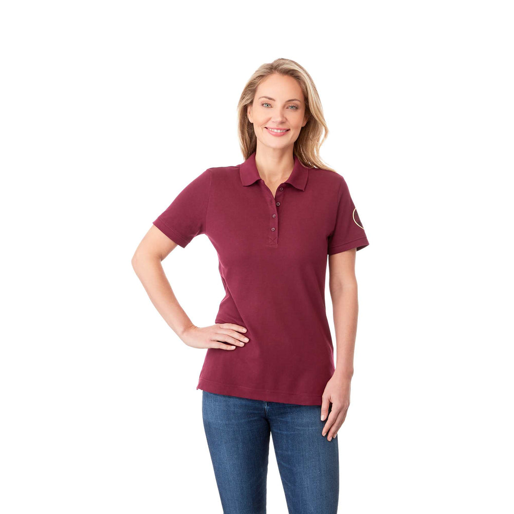 Crandall Poly Cotton Pique Polo for Women Transfer - Maroon - Front On Model 2