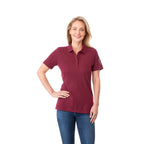 Crandall Poly Cotton Pique Polo for Women Transfer - Maroon - Front On Model 2