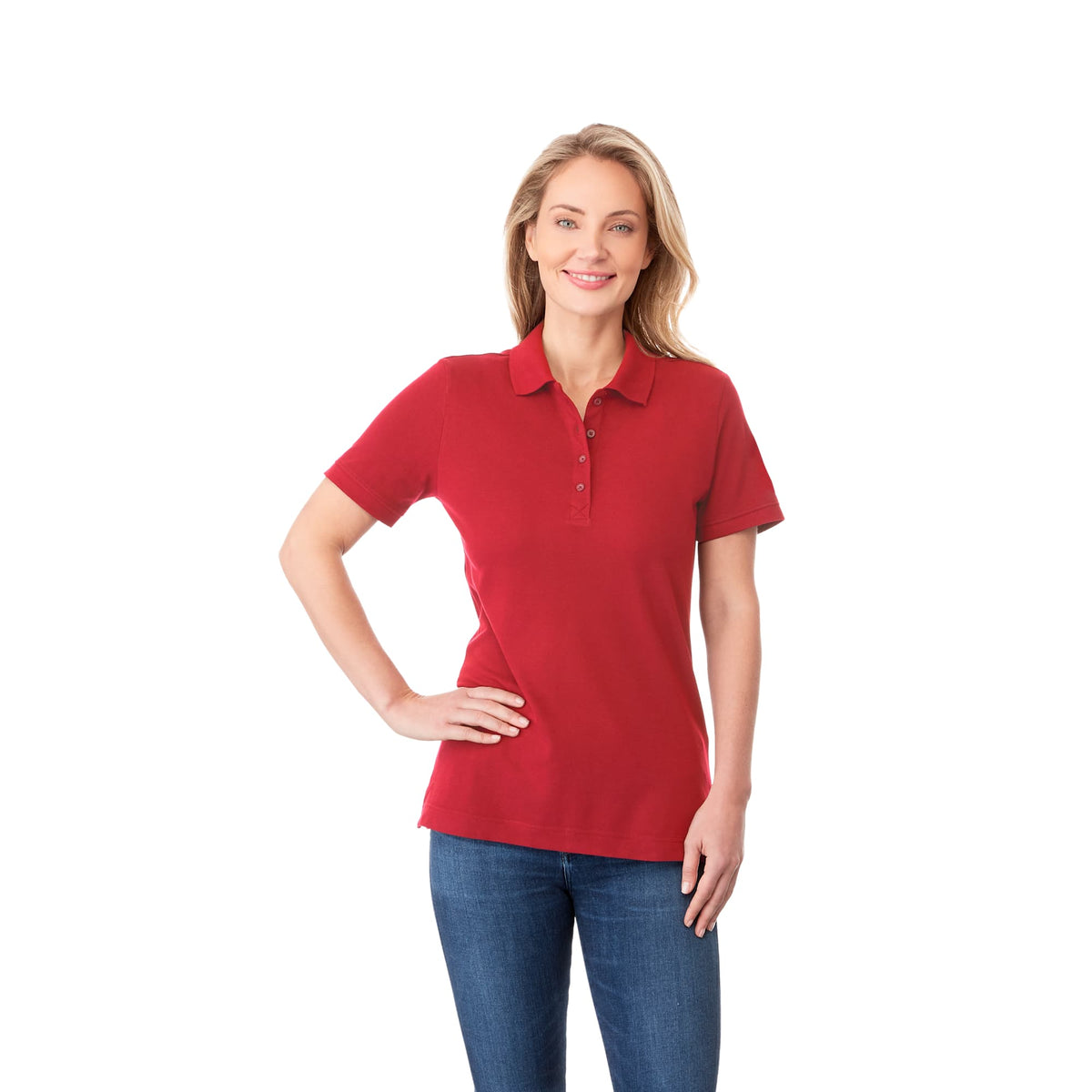 Crandall Poly Cotton Pique Polo for Women Transfer - Team Red - Front On Model