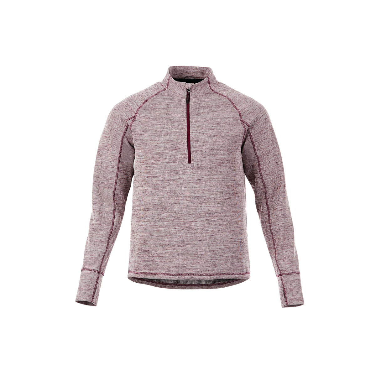 Crane Performance Knit Half Zip with Thumb Holes for Men Embroidery - Maroon Heather - Front Flat