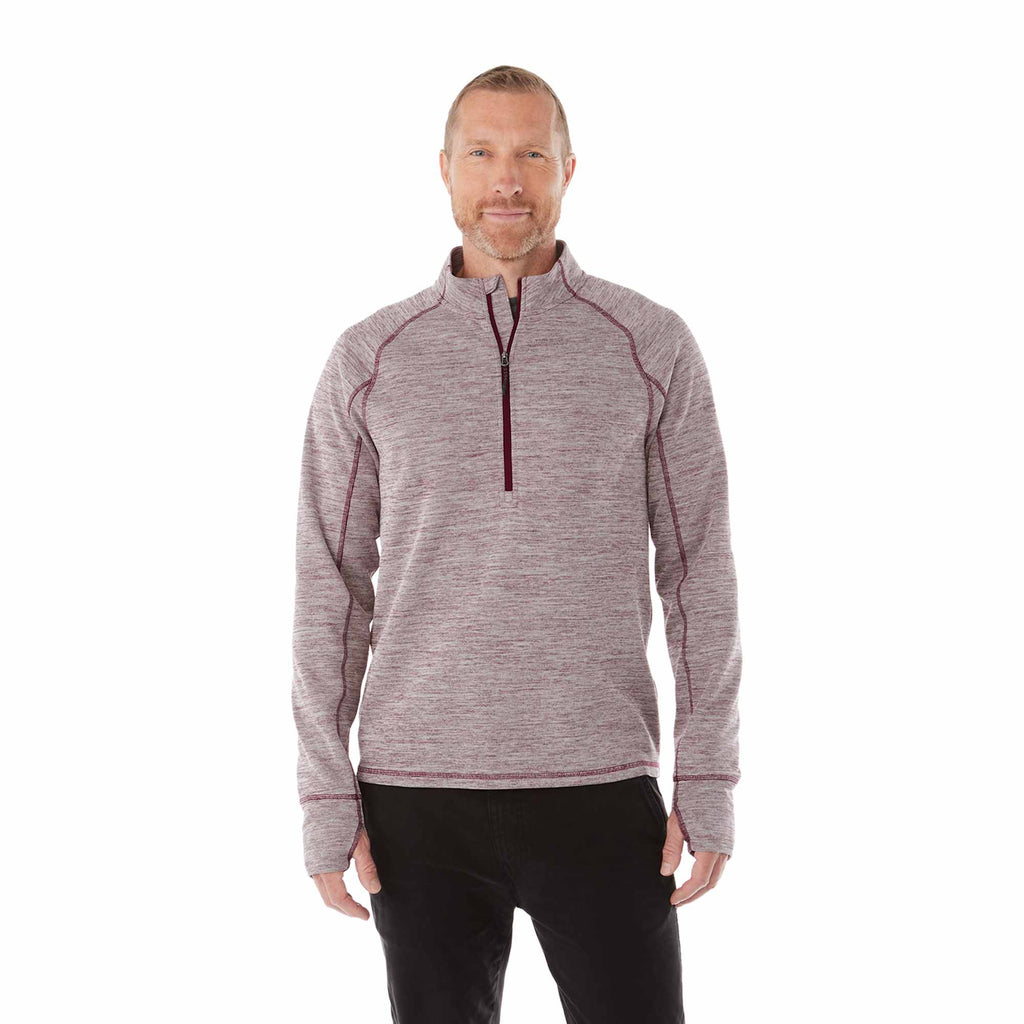 Crane Performance Knit Half Zip with Thumb Holes for Men Embroidery - Maroon Heather - Front On Model