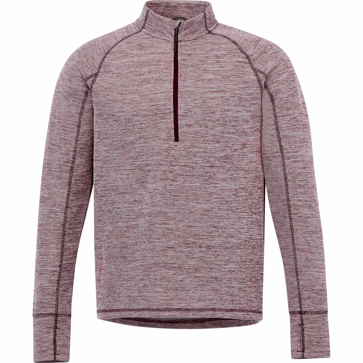 Crane Performance Knit Half Zip with Thumb Holes for Men Embroidery - Maroon Heather - Front