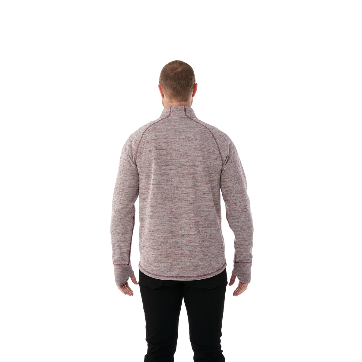 Crane Performance Knit Half Zip with Thumb Holes for Men Transfer - Maroon Heather - Back On Model