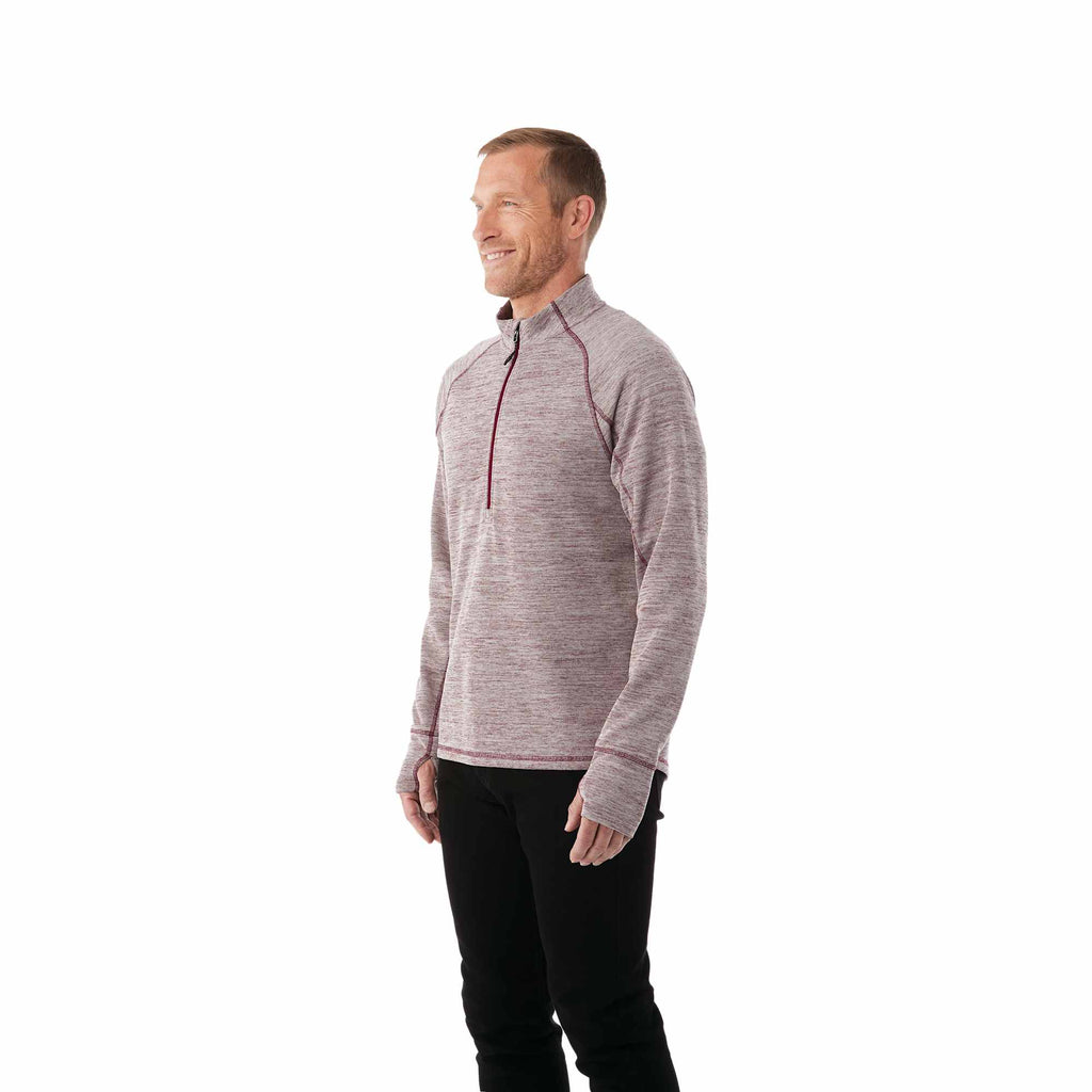 Crane Performance Knit Half Zip with Thumb Holes for Men Transfer - Maroon Heather - On Model 2