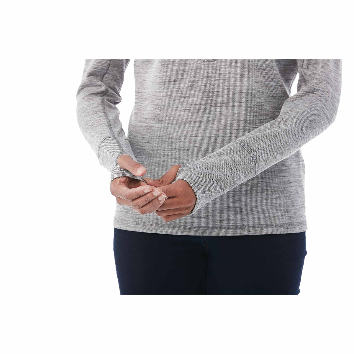 Crane Performance Knit Half Zip with Thumb Holes for Women Embroidery - Heather Charcoal - On Model
