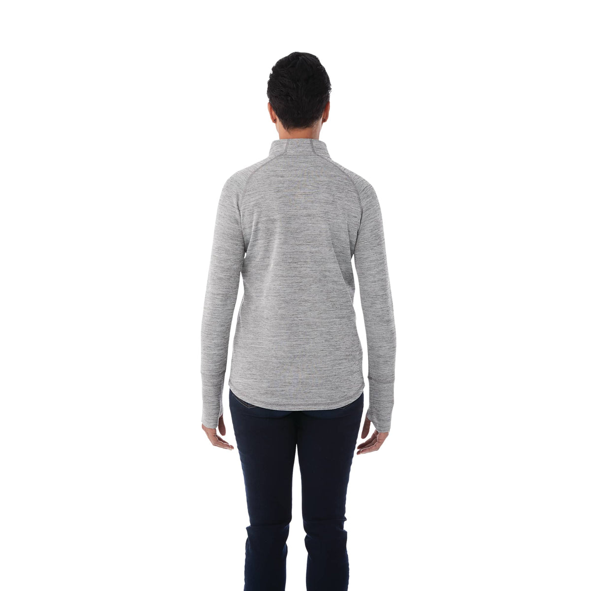 Crane Performance Knit Half Zip with Thumb Holes for Women Transfer - Heather Charcoal - Back On Model