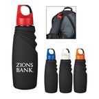 Crest Carabiner Sports Bottle, Matte Finish, 24 oz - Black with Blue