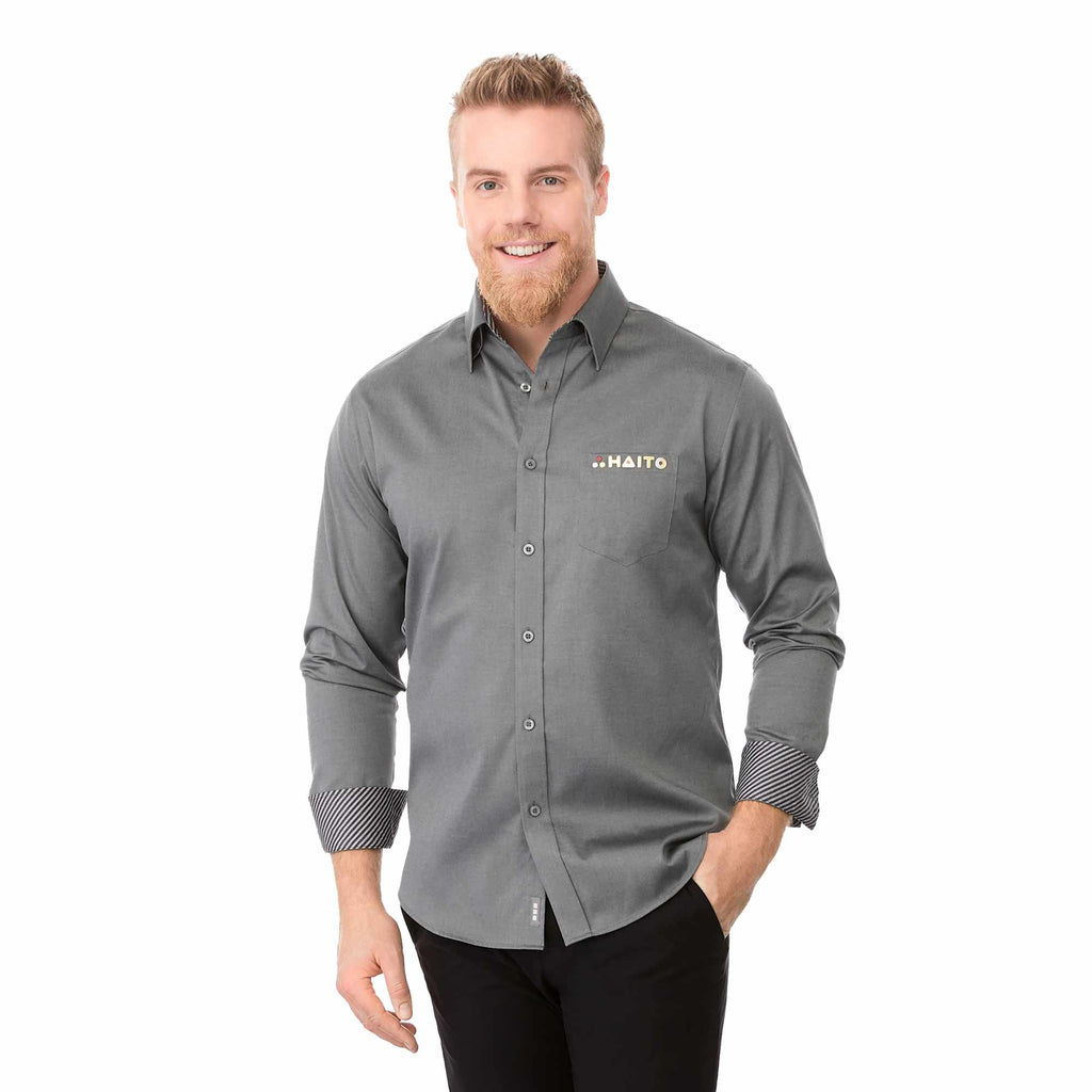 Cromwell Iron Free Oxford Shirt for Men Embroidery - Grey Storm - Front On Model
