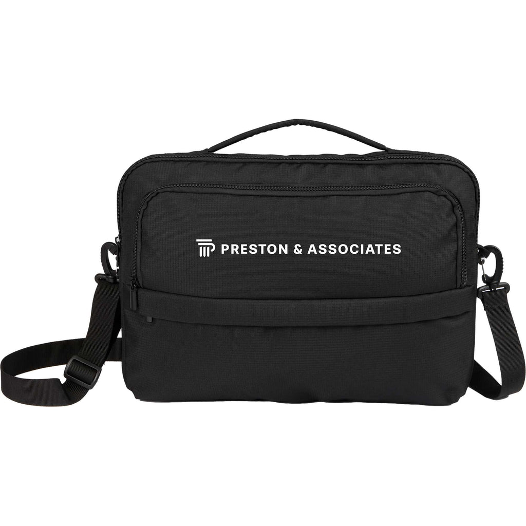 Crossbody Messenger Bag in Recycled Ripstop Embroidery - Black - Front