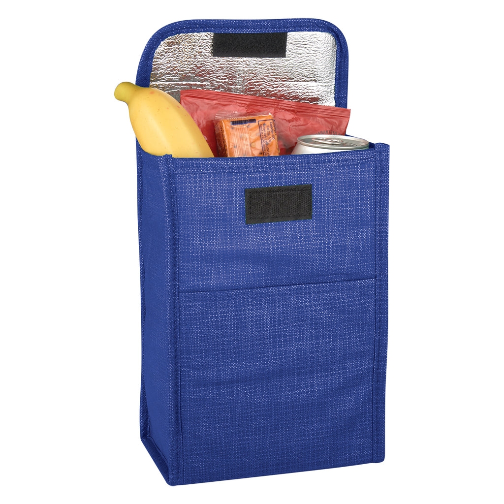 Crosshatch Lunch Bag, Non-Woven - Blue - Propped