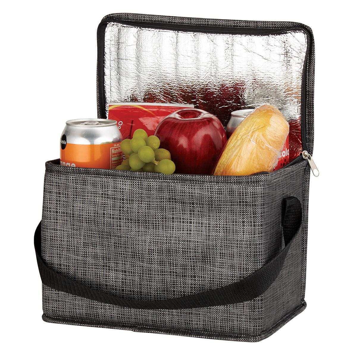 Crosshatch Lunch Bag, Non-Woven - Charcoal - Propped_Blank