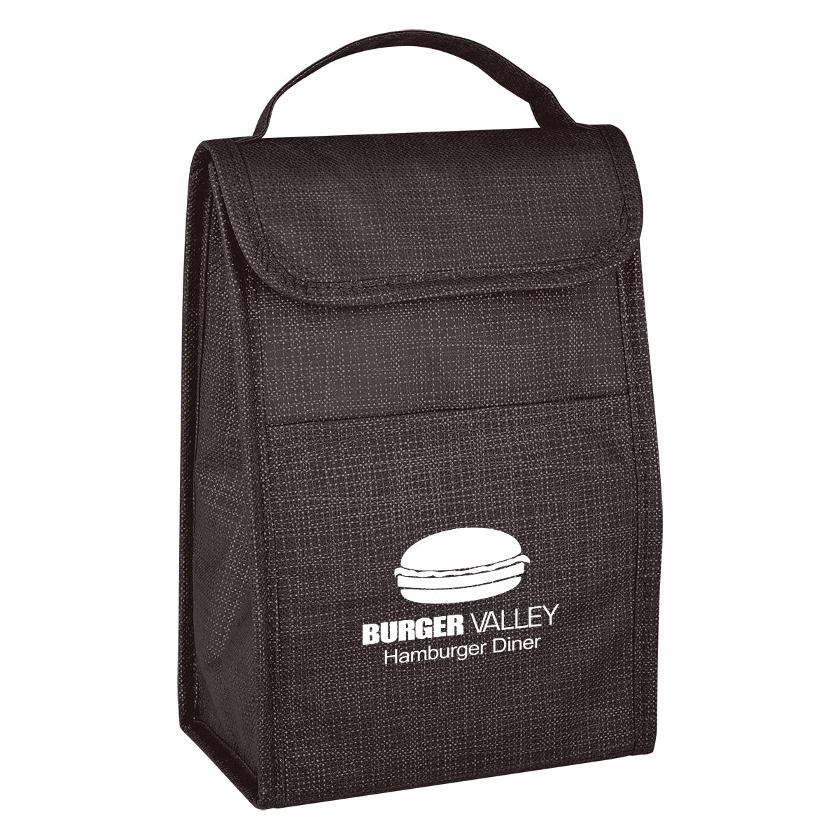 Crosshatch Lunch Bag, Non-Woven - Charcoal - Silk Screen