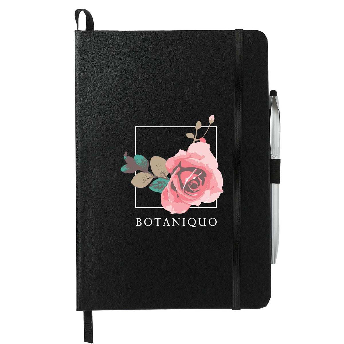 Crown Journal with Pen Stylus, 6 x 8.5 Inches Full Color - Black - Front