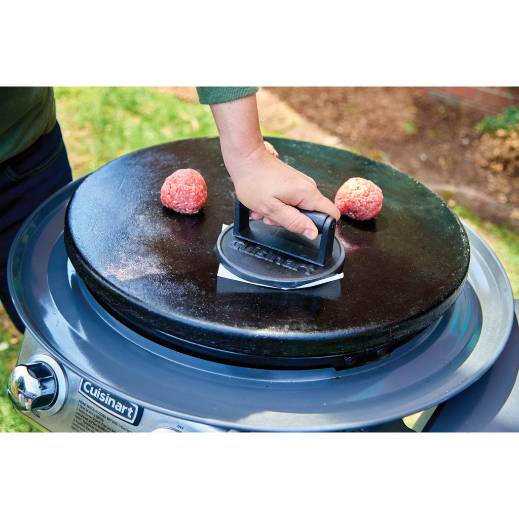 Cuisinart Outdoors Cast Iron Smashburger Press, 6 Inch Laser Engraving - Black - View 4