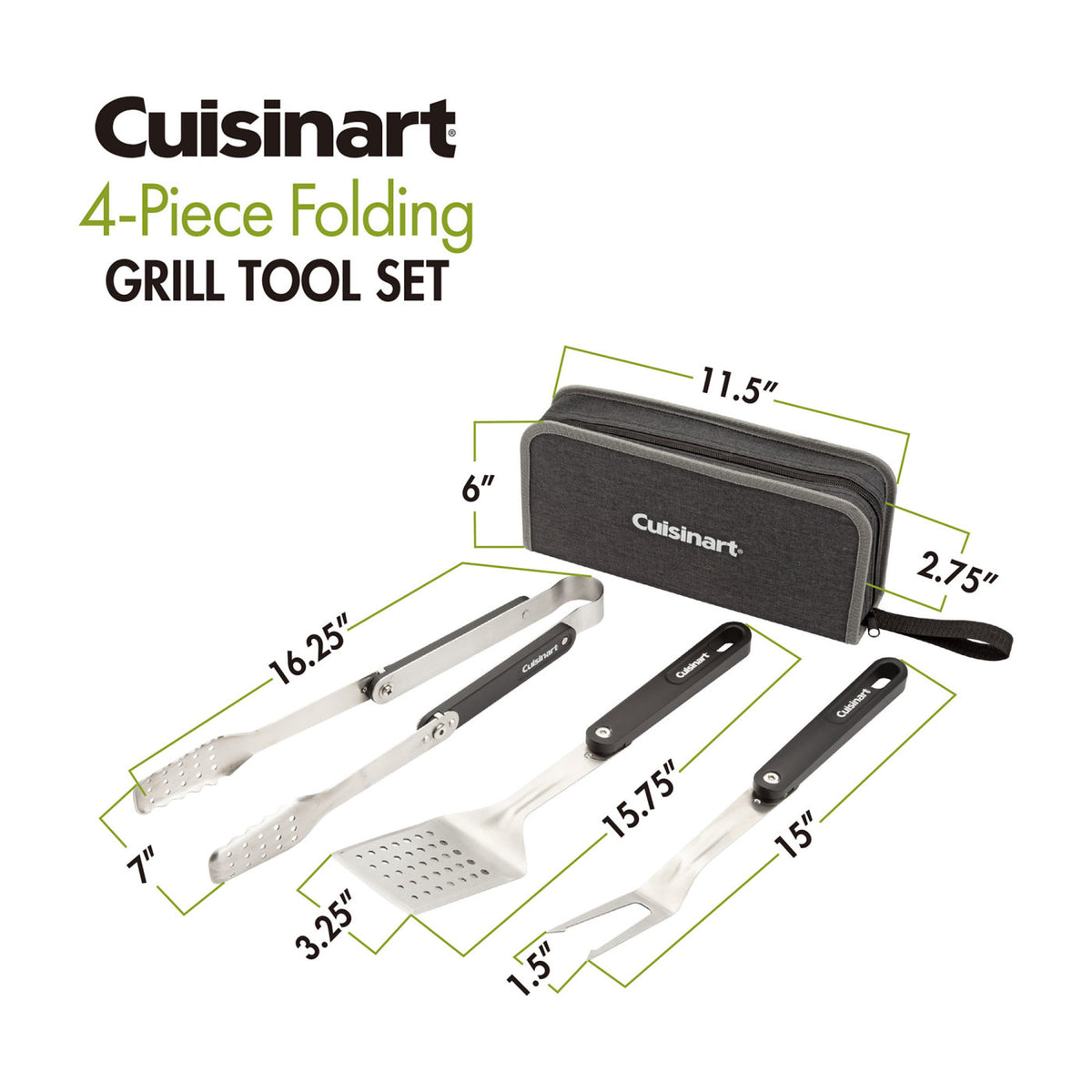 Cuisinart Outdoors Folding Grill Tool Set with Case Transfer - Charcoal - View 8