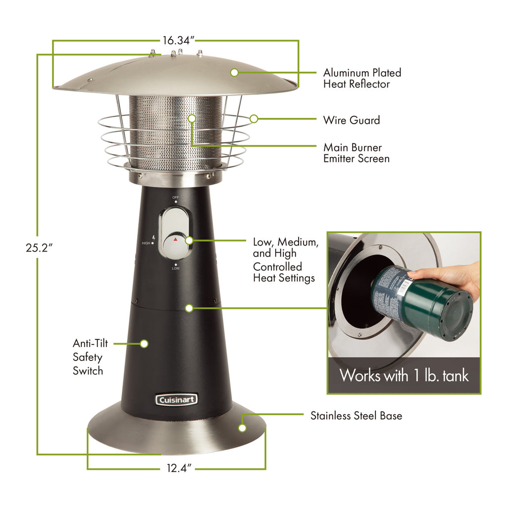 Cuisinart Outdoors Tabletop Propane Patio Heater Laser Engraving - Black - View 2