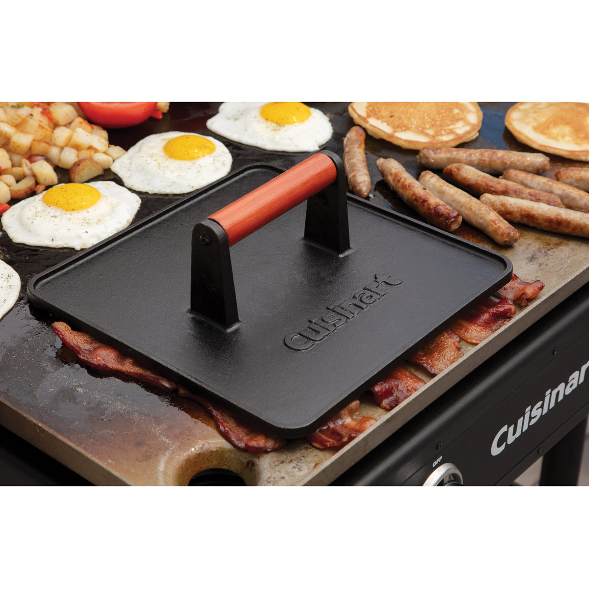 Cuisinart Outdoors XL Cast Iron Griddle Press, 10 x 10 Inches Laser Engraving - Black - View 8